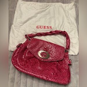 Guess Fuchsia Crocodile-Embossed Shoulder Bag